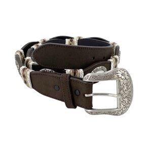 Silver Embellished Western Brown Braided Leather Belt X-Large Style 398411210